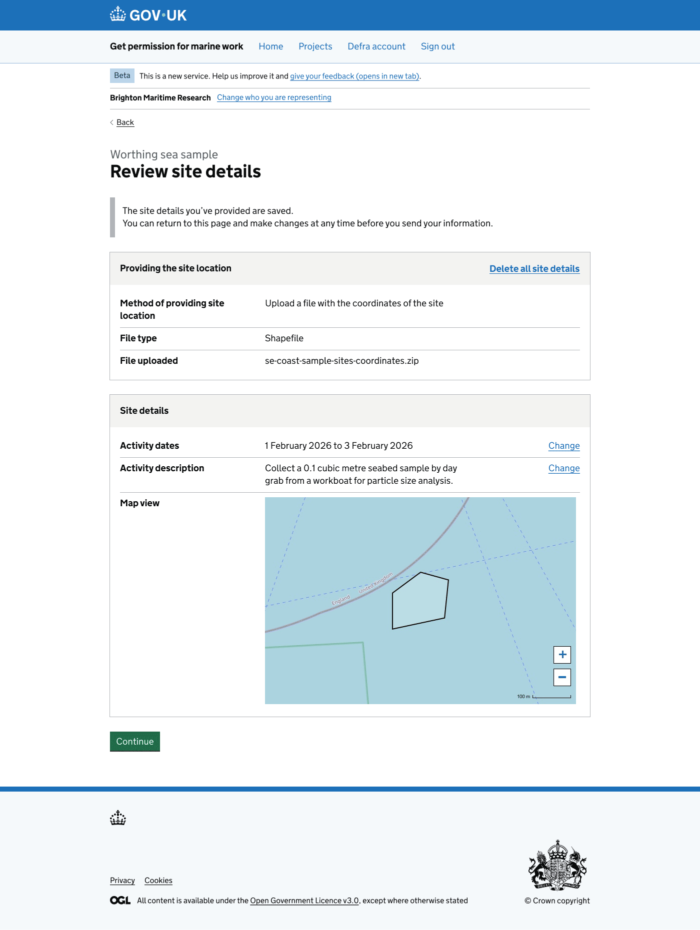 Review site details form
